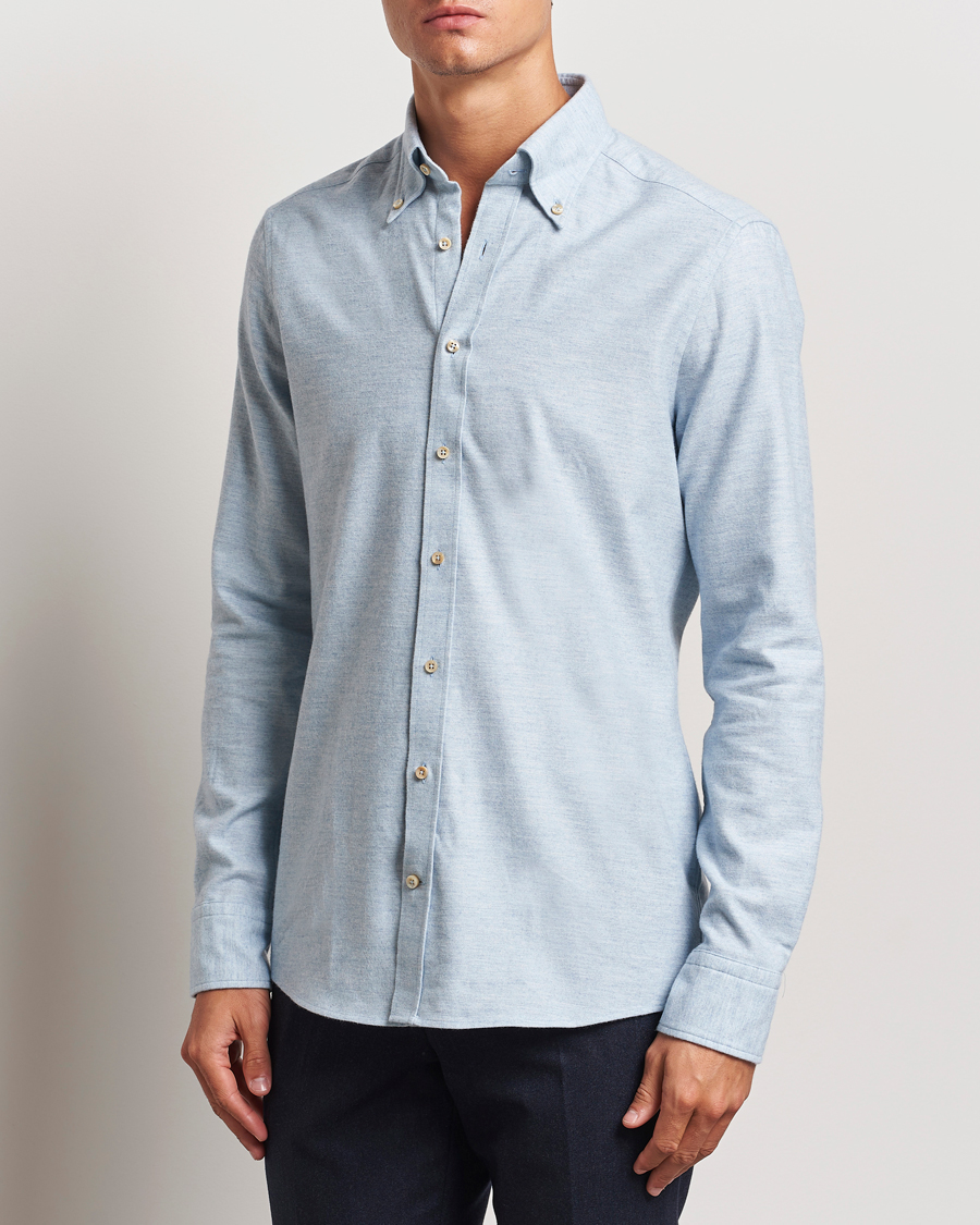 Herren | Hemden | Stenströms | Slimline Flannel Shirt Light Blue