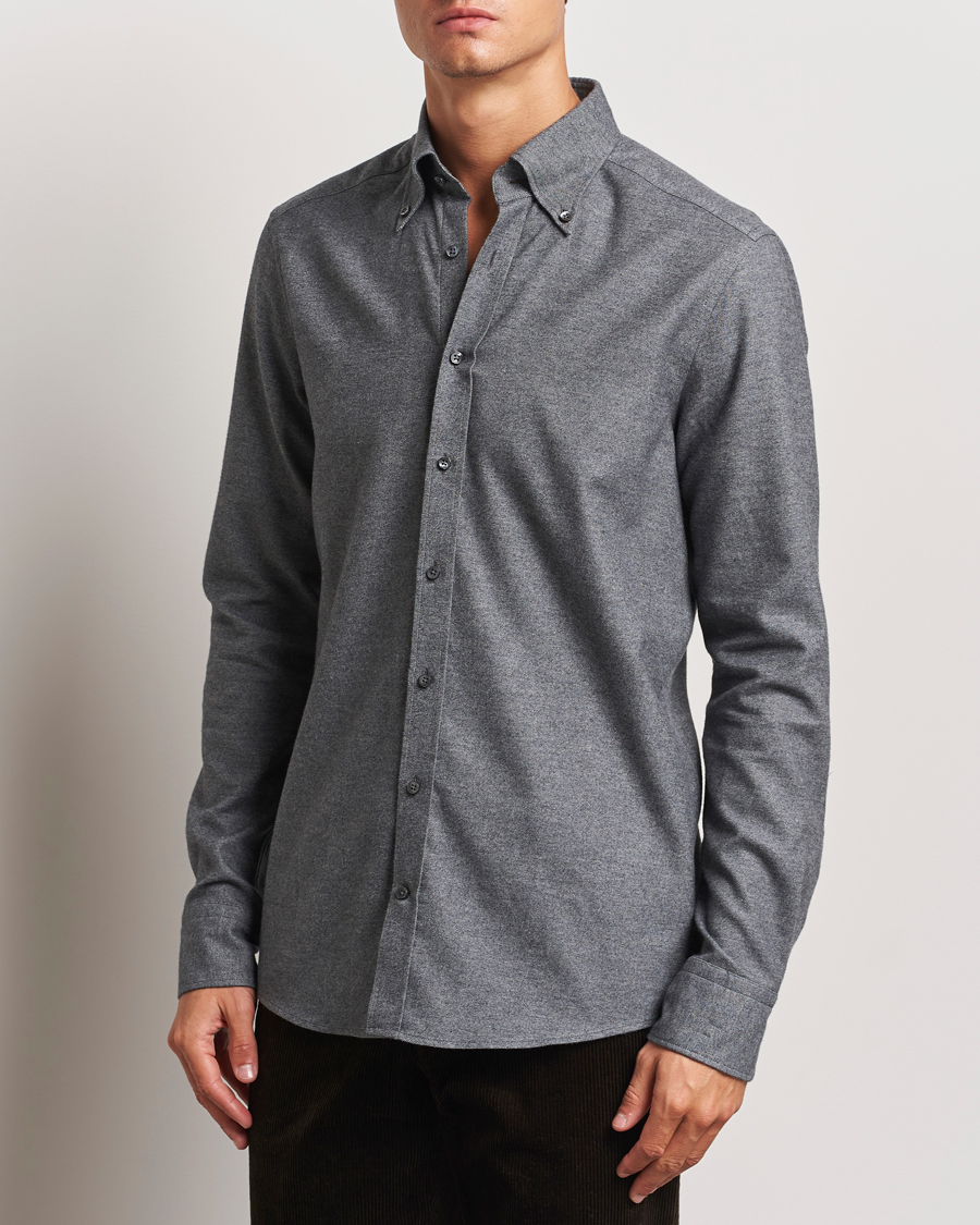 Herren | Hemden | Stenströms | Slimline Flannel Shirt Dark Grey