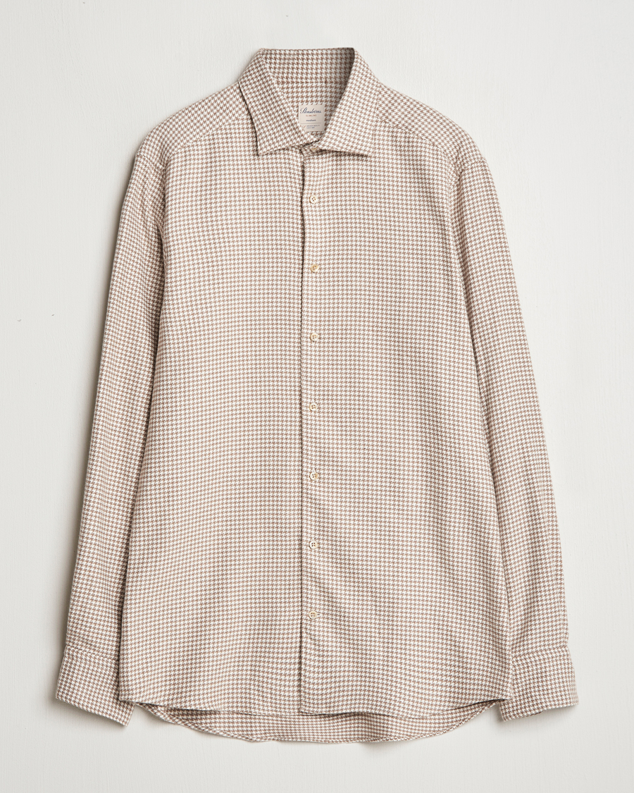 Herren | Hemden | Stenströms | Slimline Flannel Houndstooth Shirt Light Brown