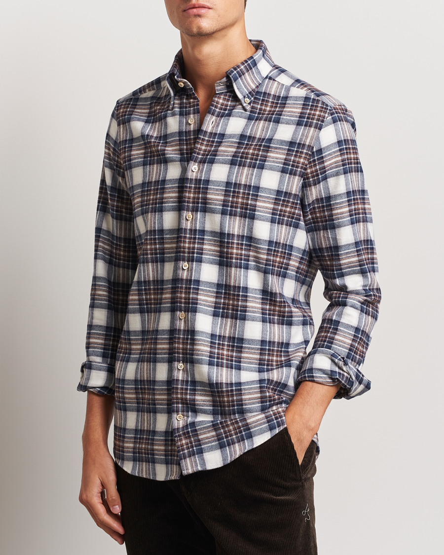 Herren | Hemden | Stenströms | Slimline Flannel Big Checked Shirt Blue/Brown