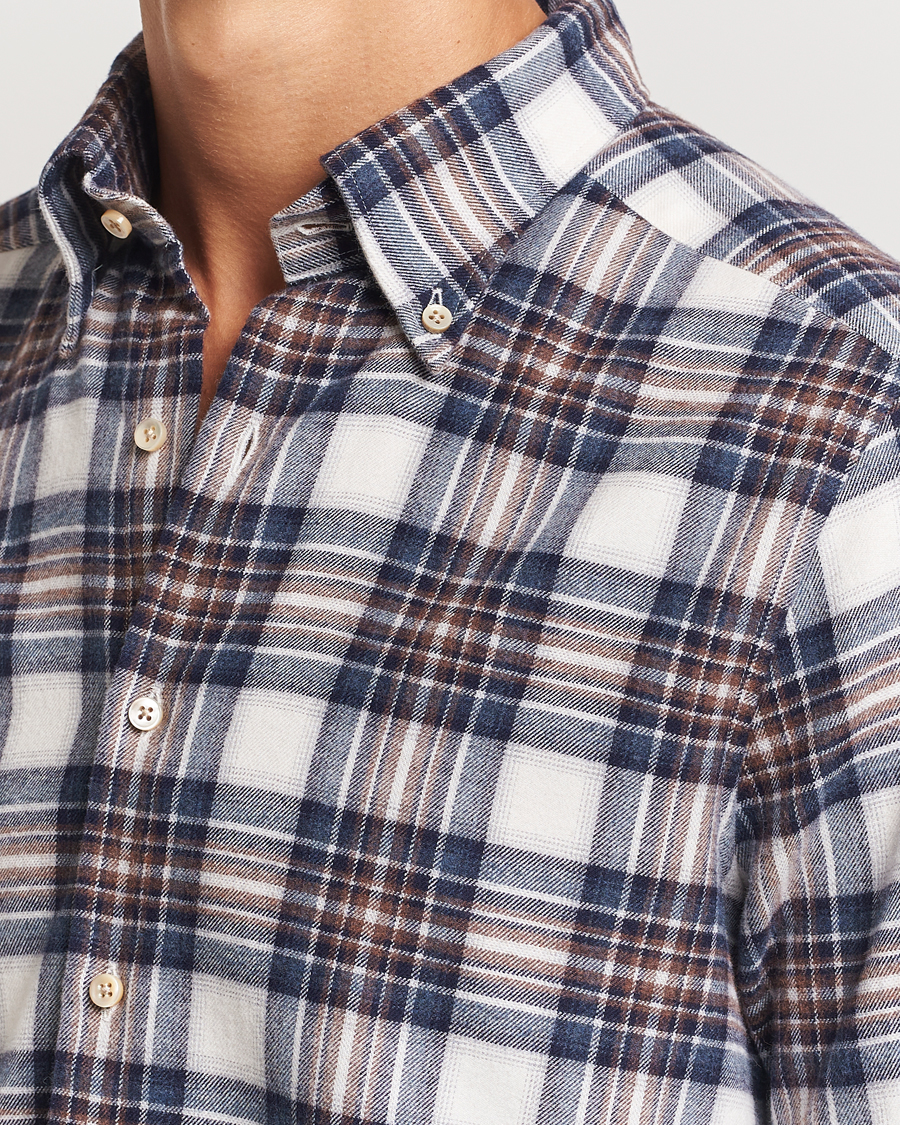 Herren | Hemden | Stenströms | Slimline Flannel Big Checked Shirt Blue/Brown