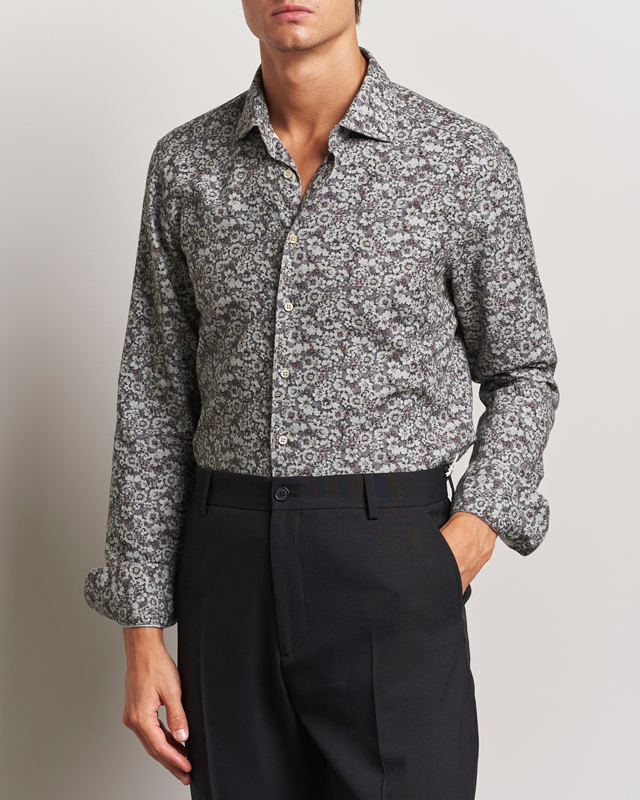 Herren | Hemden | Stenströms | Slimline Washed Floral Print Shirt Grey