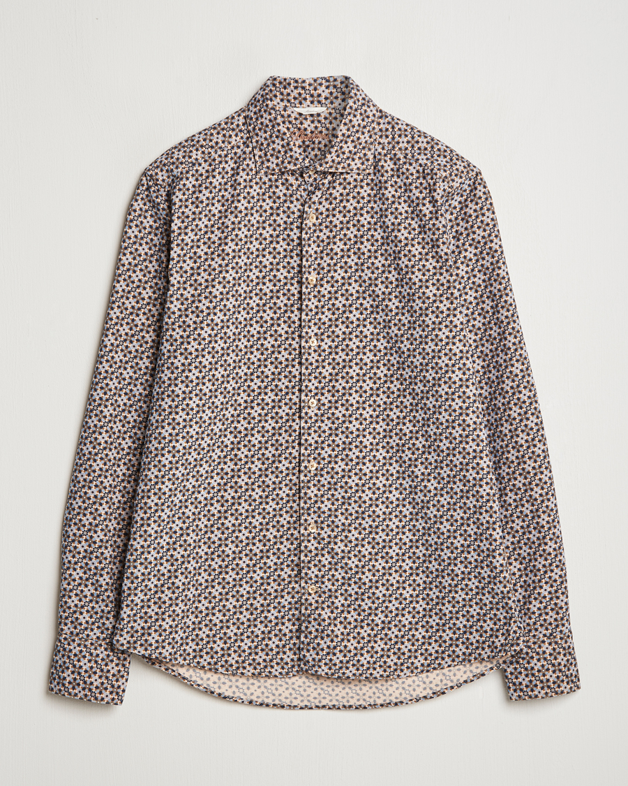 Herren | Hemden | Stenströms | Slimline Printed Cord Shirt Brown