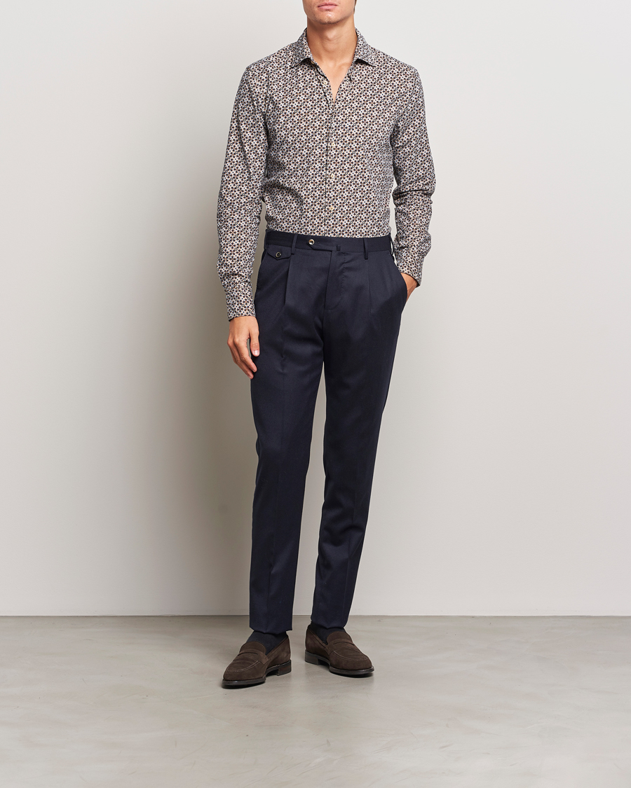 Herren | Hemden | Stenströms | Slimline Printed Cord Shirt Brown