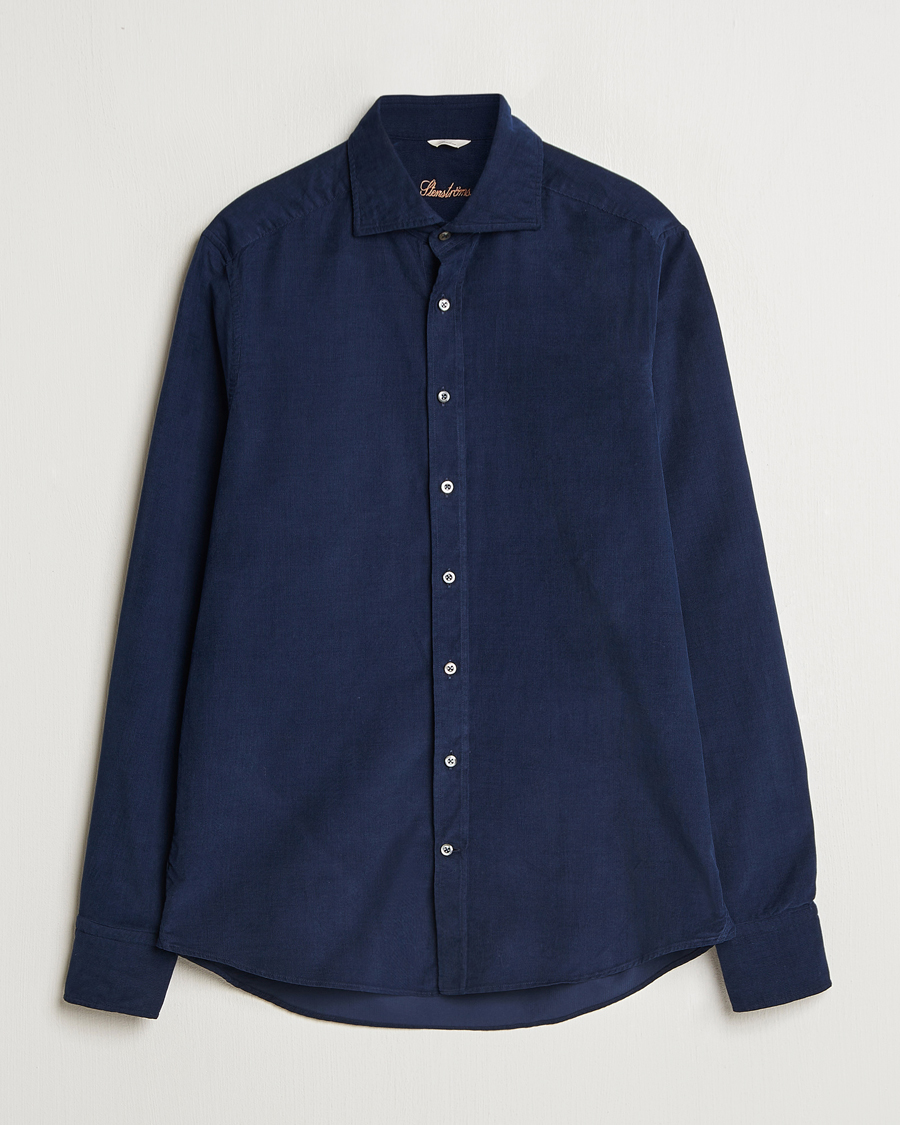 Herren | Hemden | Stenströms | Slimline Cut Away Cord Shirt Blue