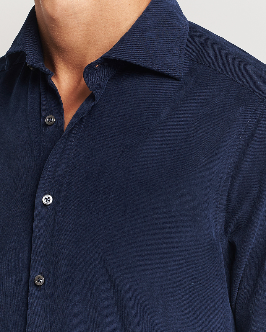 Herren | Hemden | Stenströms | Slimline Cut Away Cord Shirt Blue