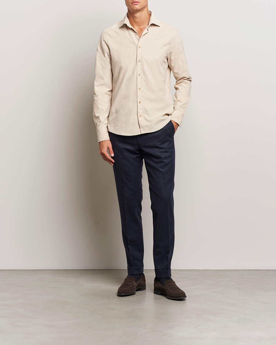 Herren | Hemden | Stenströms | Slimline Cut Away Cord Shirt Beige