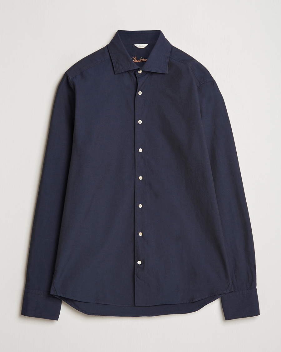 Herren | Hemden | Stenströms | Slimline Cut Away Washed Twill Shirt Navy