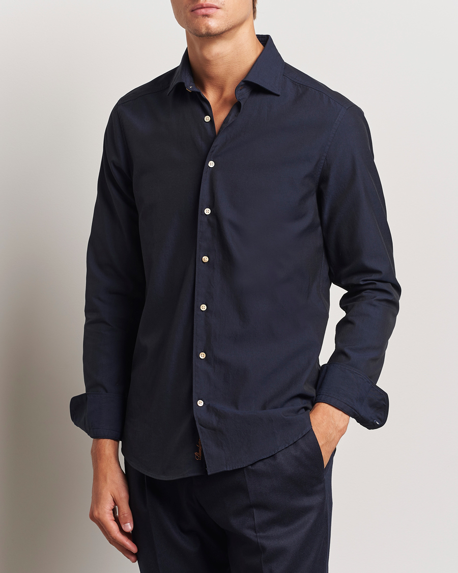 Herren | Hemden | Stenströms | Slimline Cut Away Washed Twill Shirt Navy