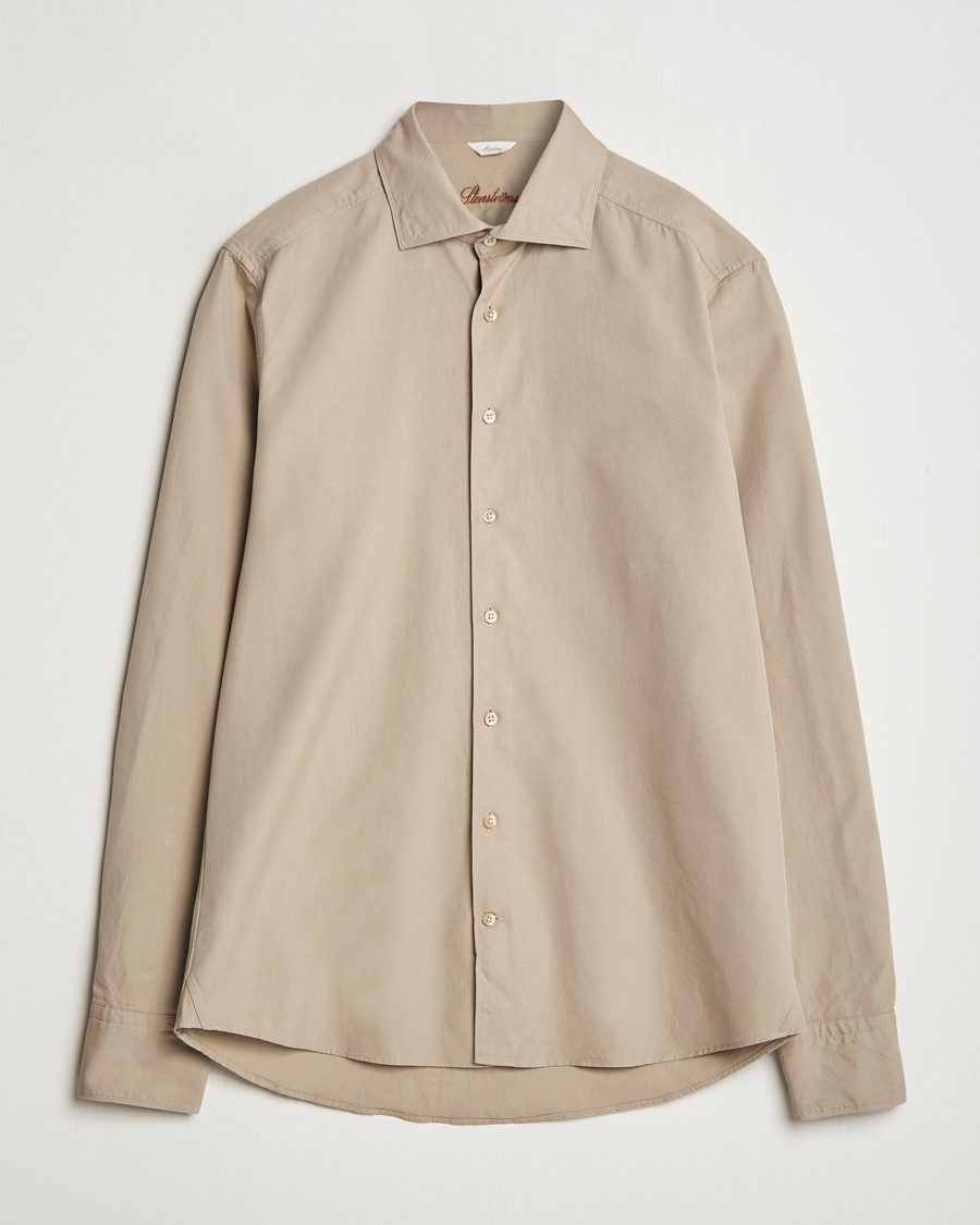 Herren | Hemden | Stenströms | Slimline Cut Away Washed Twill Shirt Beige