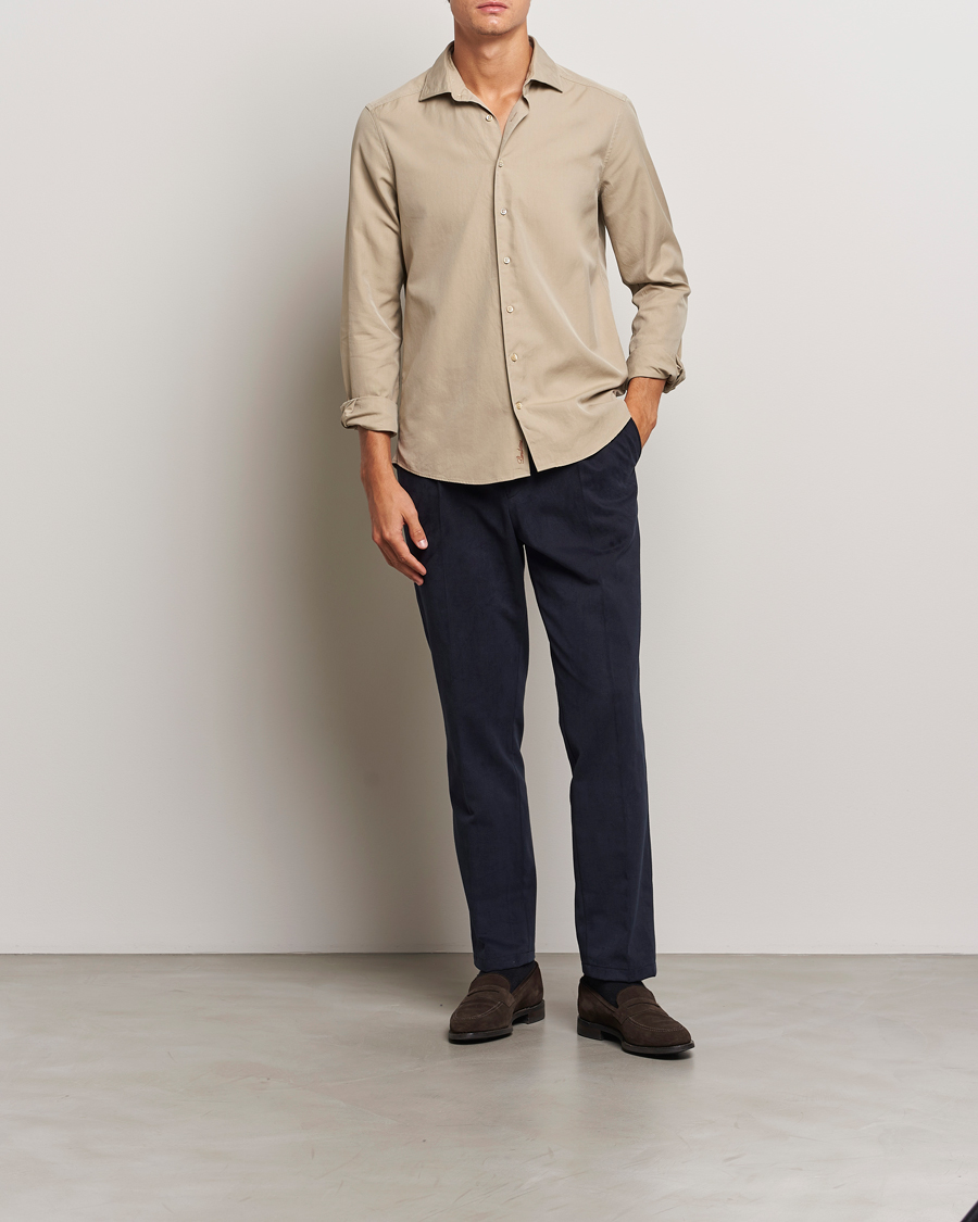 Herren | Hemden | Stenströms | Slimline Cut Away Washed Twill Shirt Beige