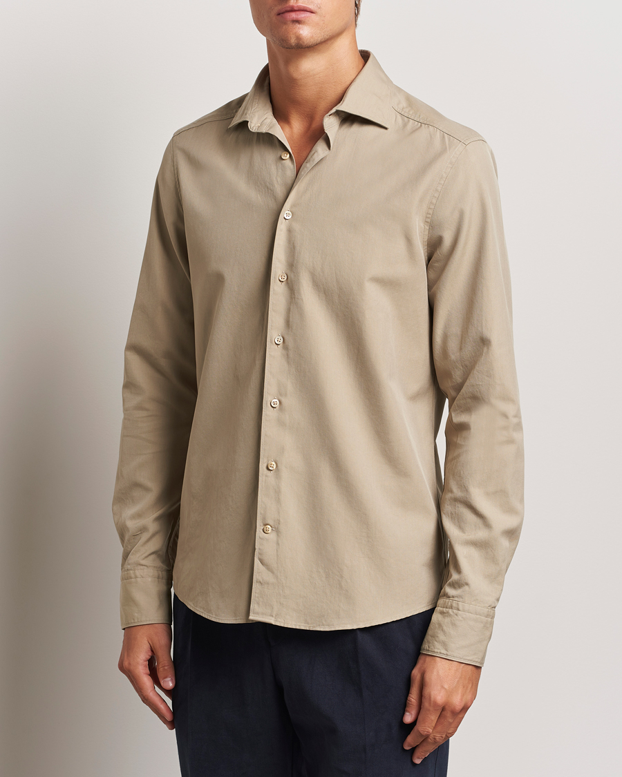 Herren | Hemden | Stenströms | Slimline Cut Away Washed Twill Shirt Beige