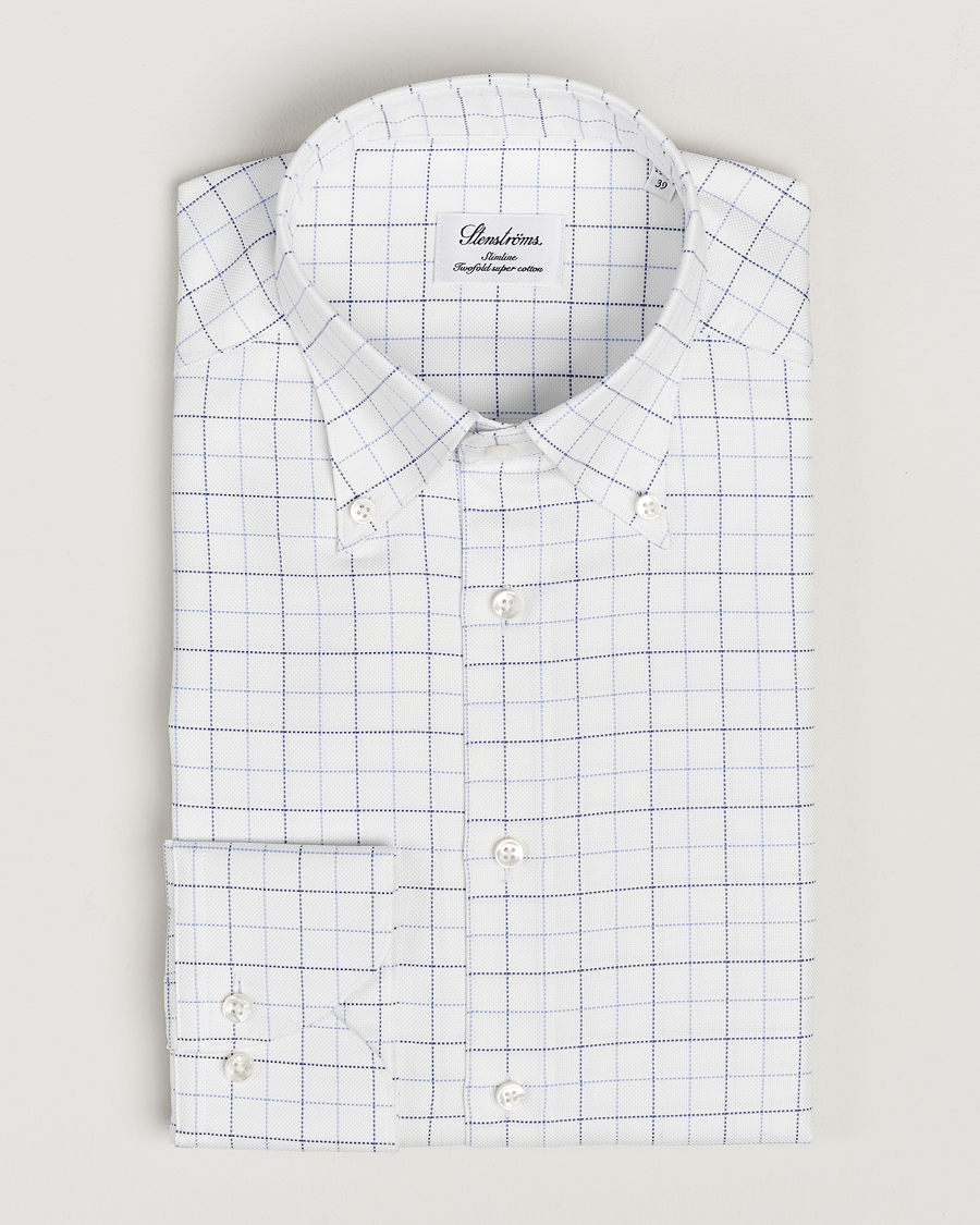 Herren | Hemden | Stenströms | Slimline Checked Oxford Button Down Shirt White