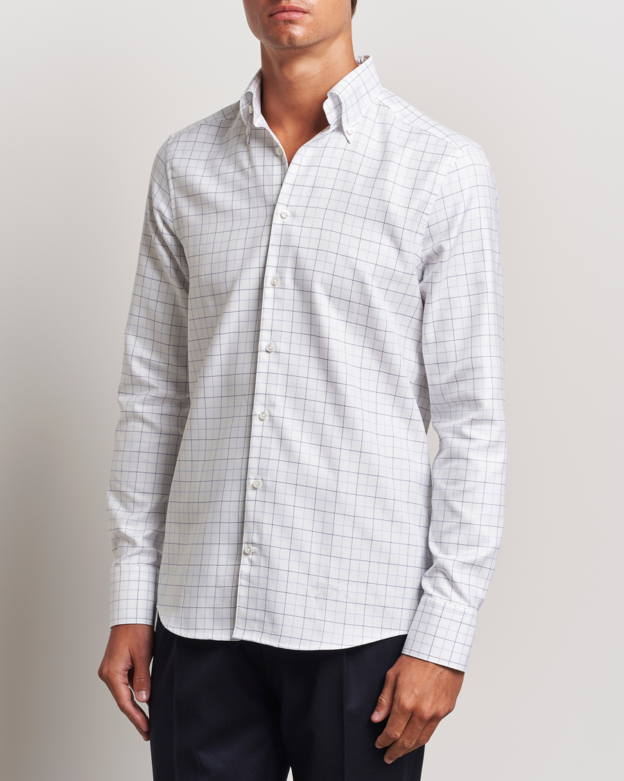 Herren | Hemden | Stenströms | Slimline Checked Oxford Button Down Shirt White