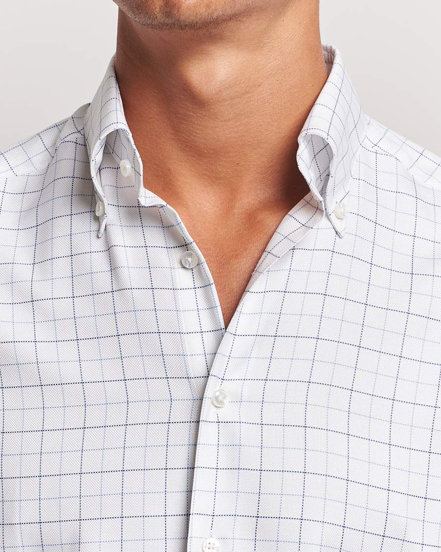 Herren | Hemden | Stenströms | Slimline Checked Oxford Button Down Shirt White