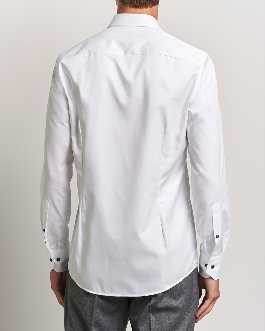 Herren | Hemden | Stenströms | Slimline Cut Away Contrast Button Shirt White/Brown