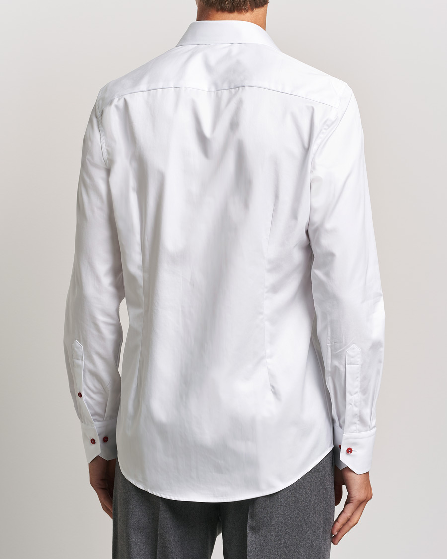 Herren | Hemden | Stenströms | Slimline Cut Away Contrast Button Shirt White/Red