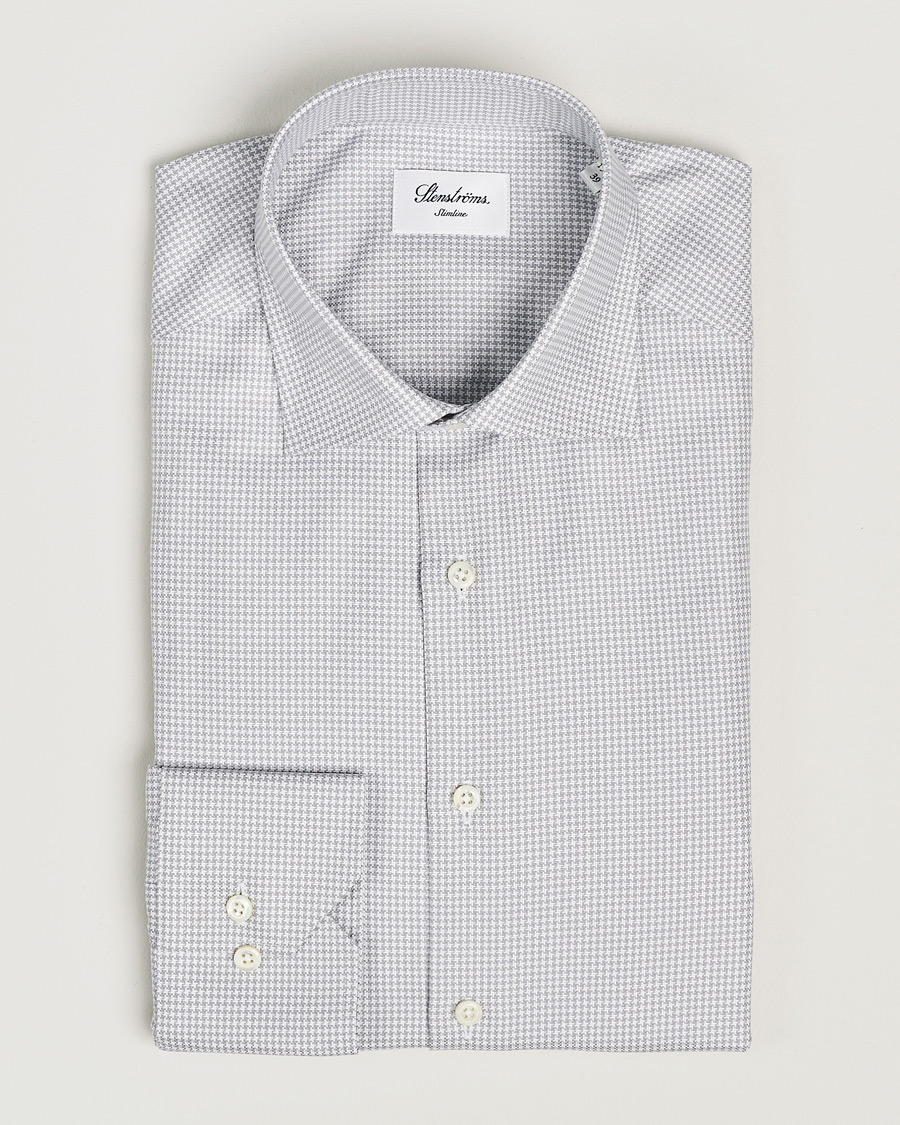 Herren | Hemden | Stenströms | Slimline Houndstooth Cut Away Shirt Grey