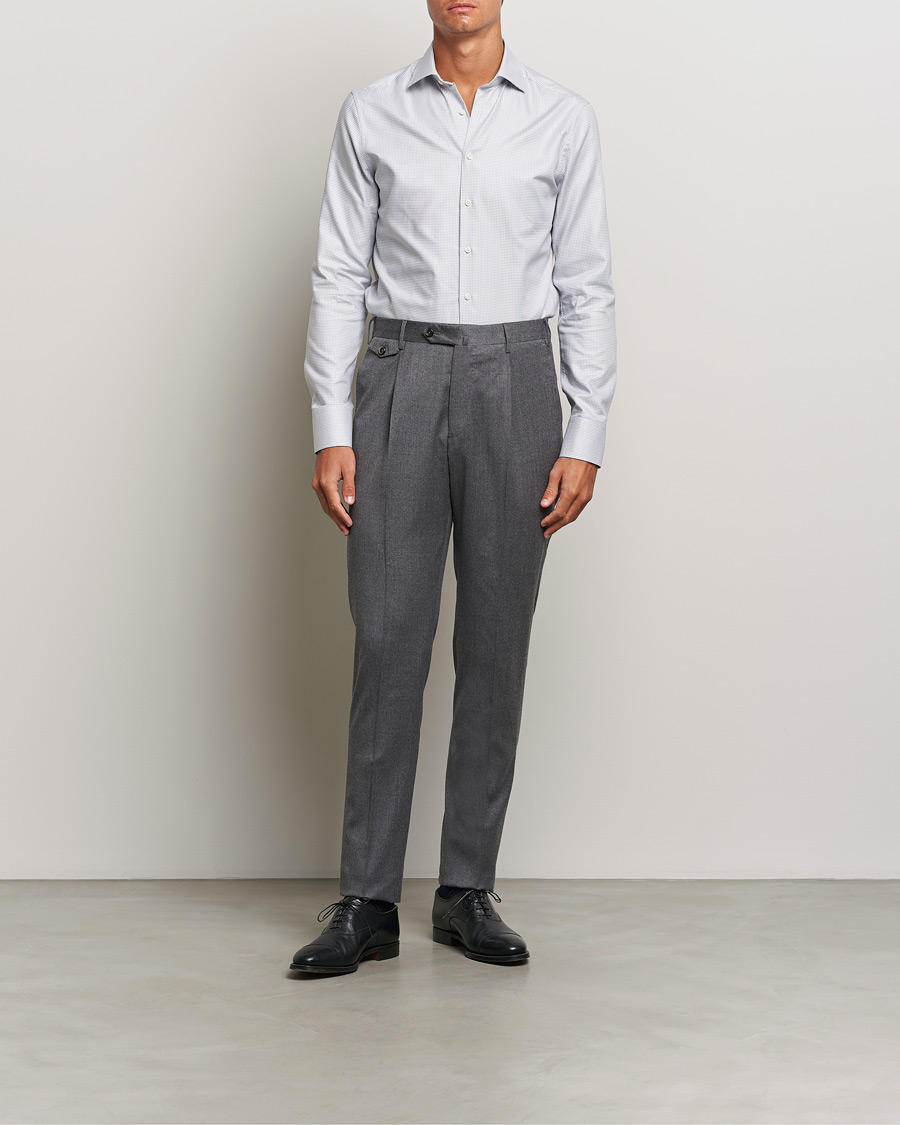 Herren | Hemden | Stenströms | Slimline Houndstooth Cut Away Shirt Grey