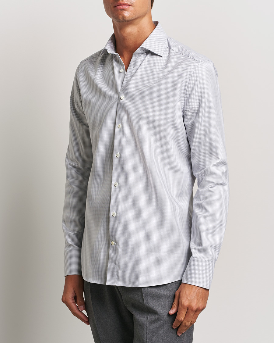 Herren | Hemden | Stenströms | Slimline Houndstooth Cut Away Shirt Grey