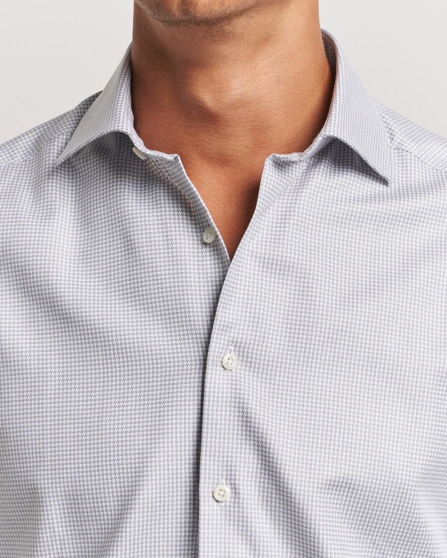 Herren | Hemden | Stenströms | Slimline Houndstooth Cut Away Shirt Grey