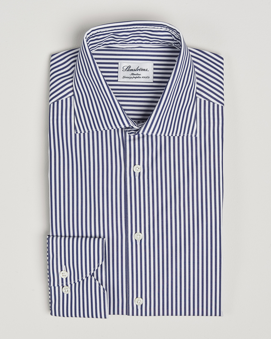Herren | Hemden | Stenströms | Slimline Striped Poplin Cut Away Shirt Blue