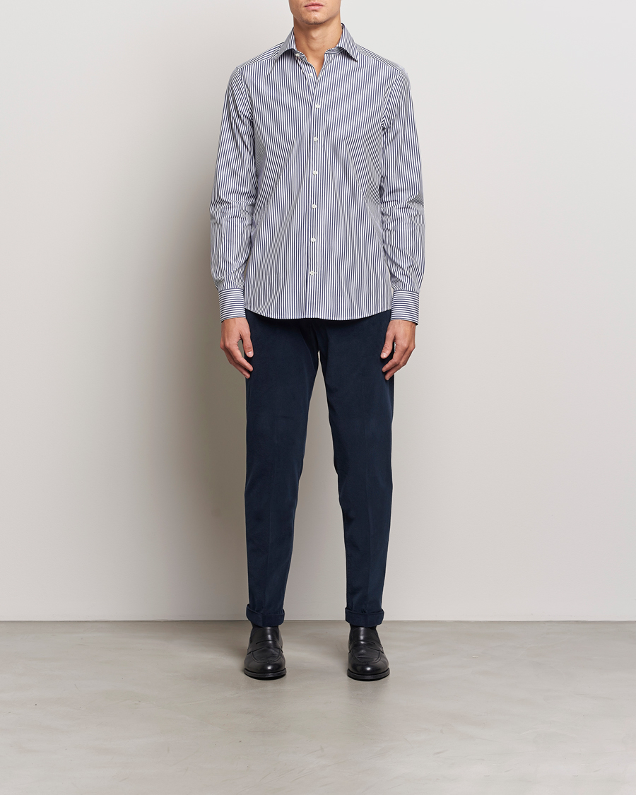 Herren | Hemden | Stenströms | Slimline Striped Poplin Cut Away Shirt Blue