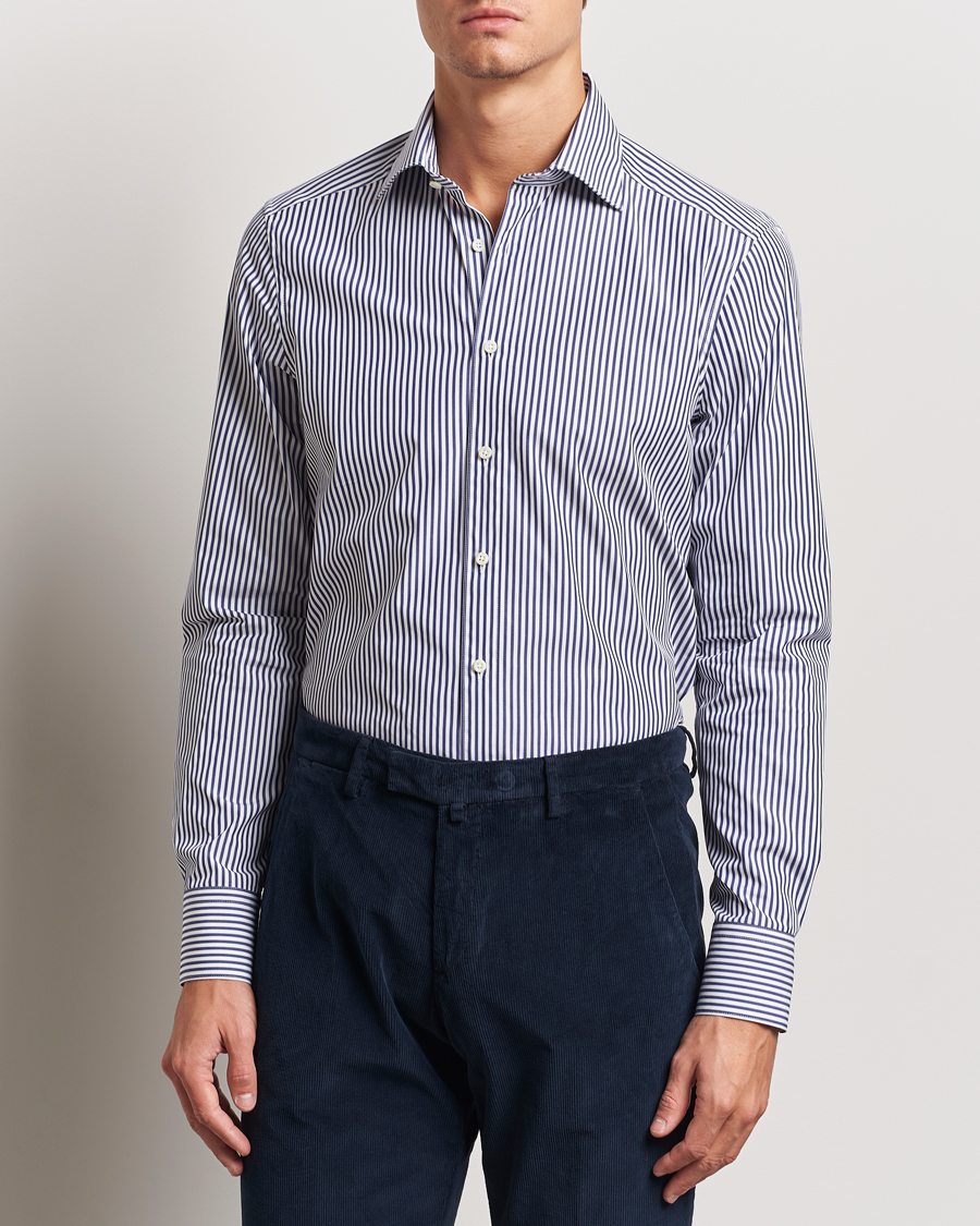 Herren | Hemden | Stenströms | Slimline Striped Poplin Cut Away Shirt Blue