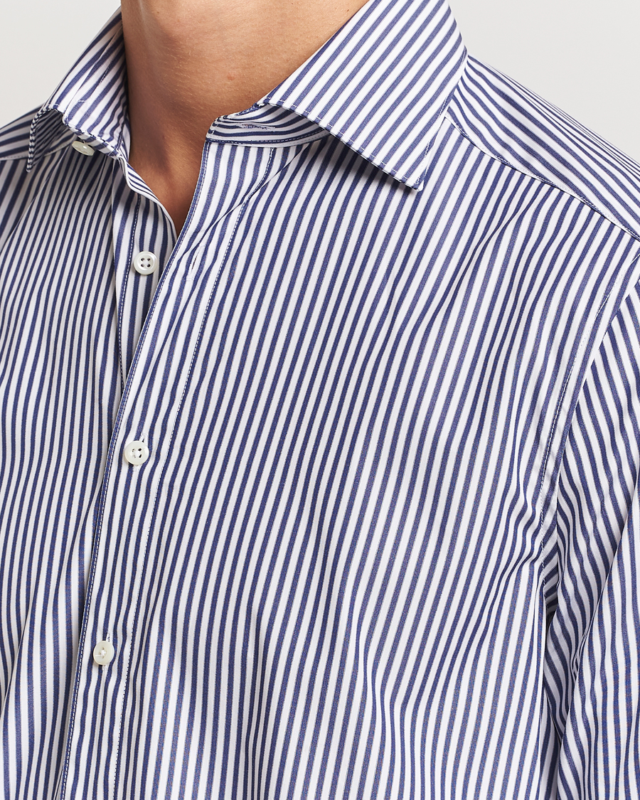 Herren | Hemden | Stenströms | Slimline Striped Poplin Cut Away Shirt Blue