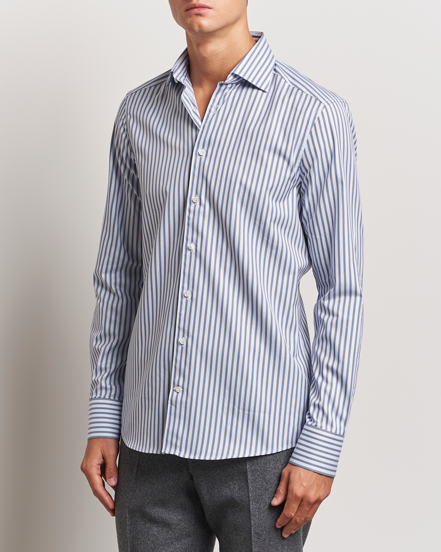 Herren | Hemden | Stenströms | Slimline Striped Luxury Oxford Shirt Blue