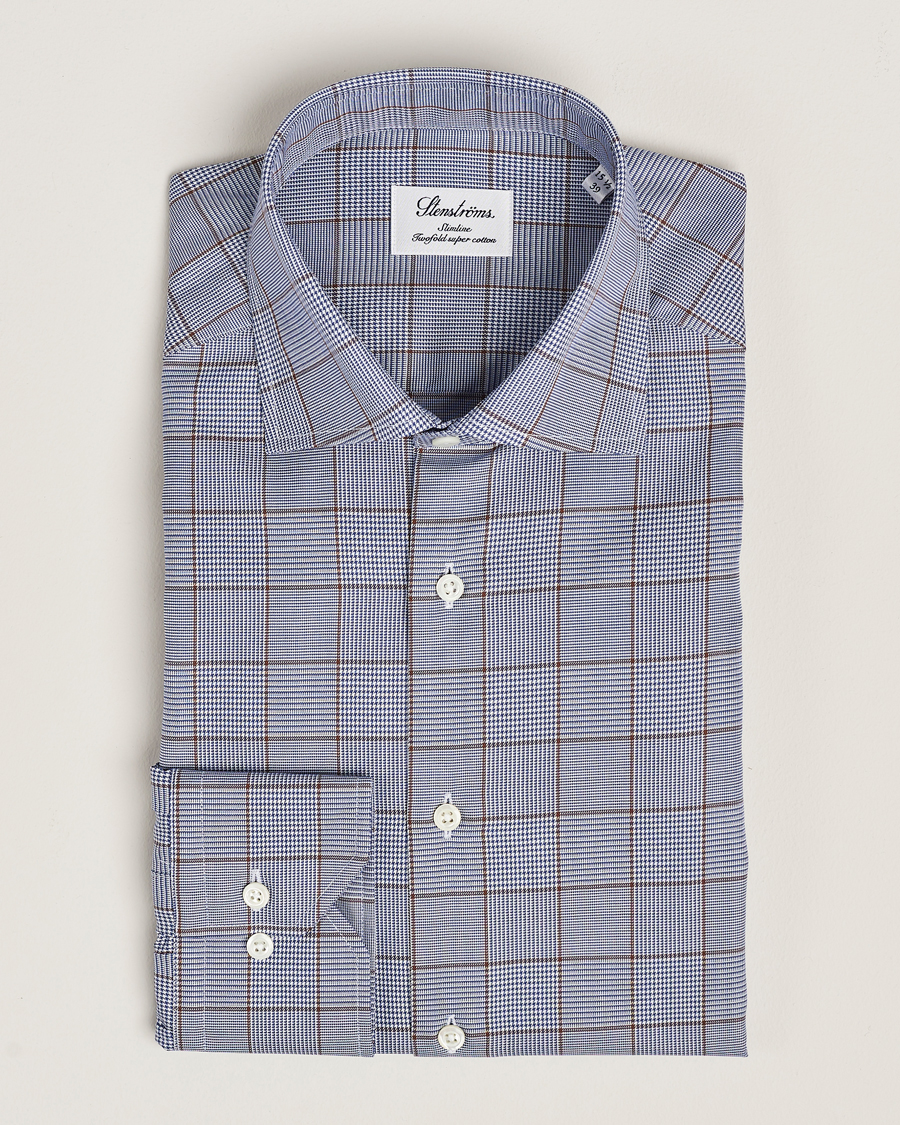 Herren | Hemden | Stenströms | Slimline Prince of Wales Check Shirt Blue