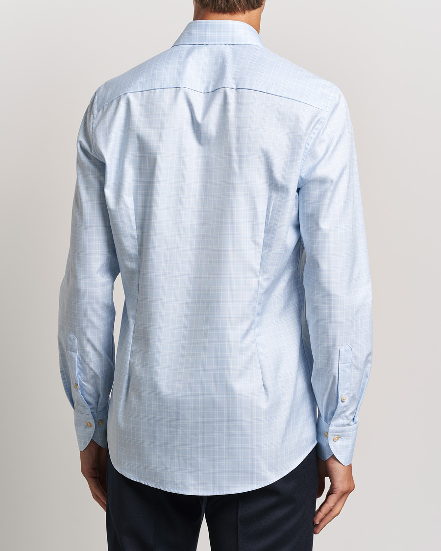 Herren | Hemden | Stenströms | Slimline Checked Twill Cut Away Shirt Light Blue