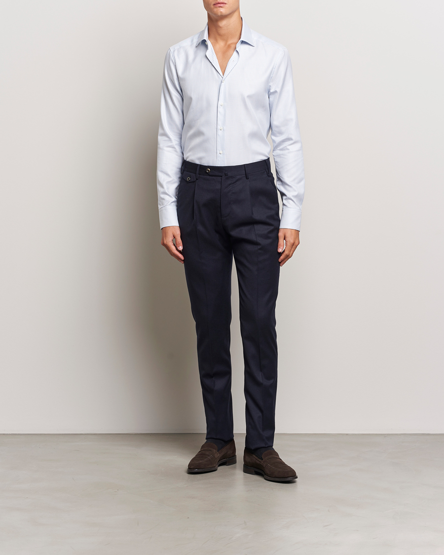 Herren | Hemden | Stenströms | Slimline Striped Twill Cut Away Shirt White/Blue