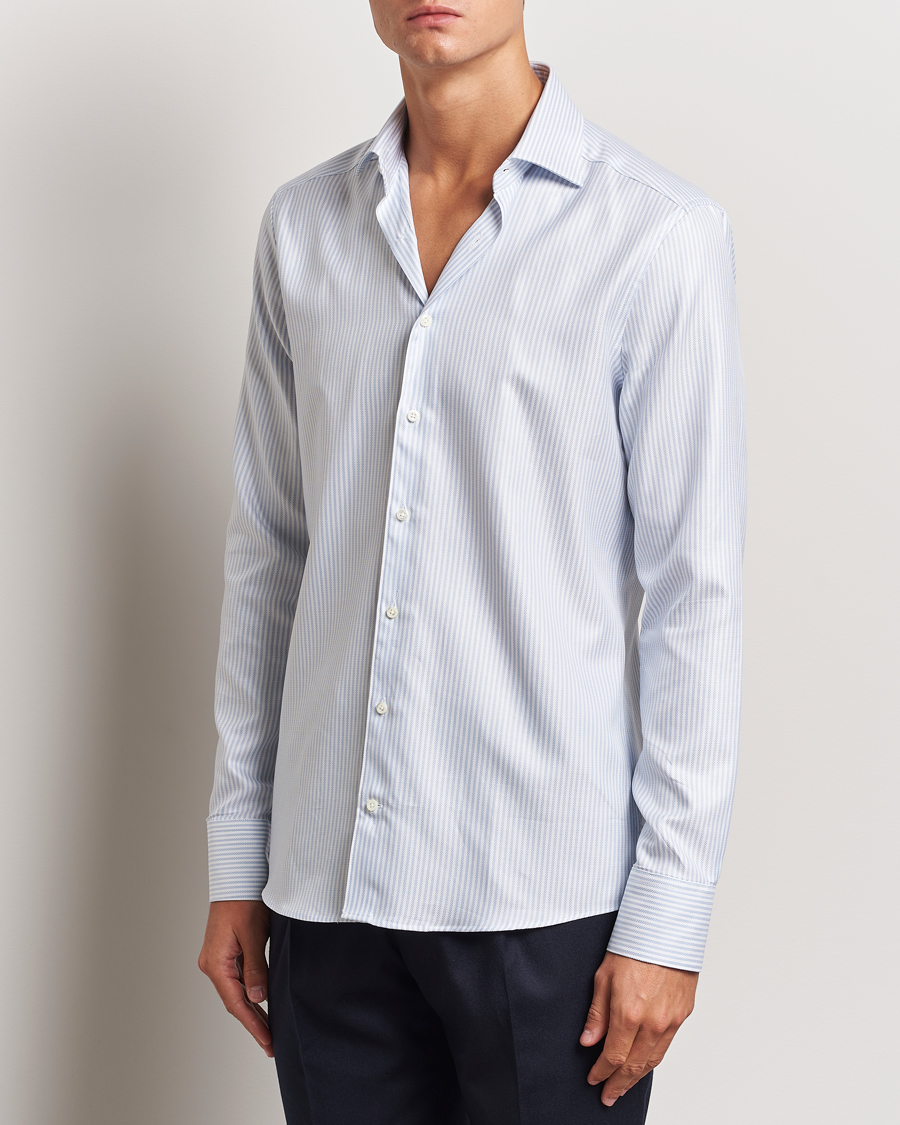 Herren | Hemden | Stenströms | Slimline Striped Twill Cut Away Shirt White/Blue