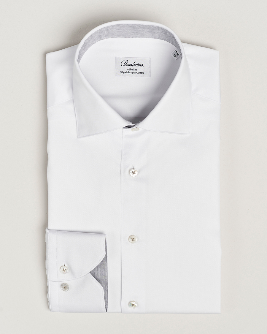 Herren | Hemden | Stenströms | Slimline Contrast Cut Away Shirt White/Grey