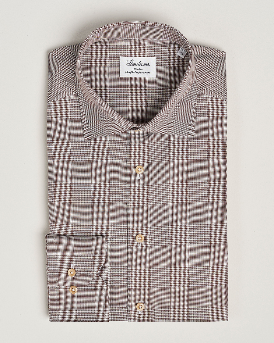 Herren | Hemden | Stenströms | Slimline Checked Twill Shirt Brown