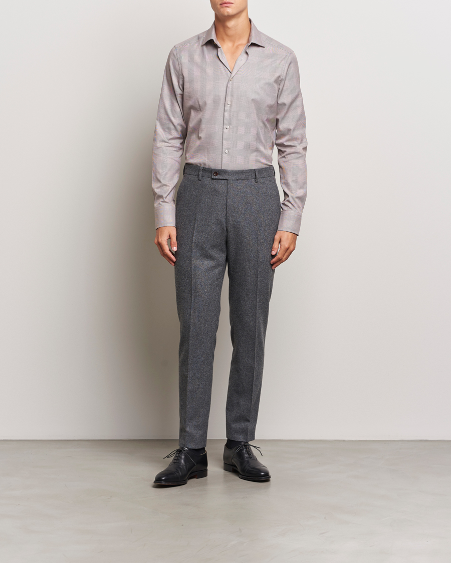 Herren | Hemden | Stenströms | Slimline Checked Twill Shirt Brown
