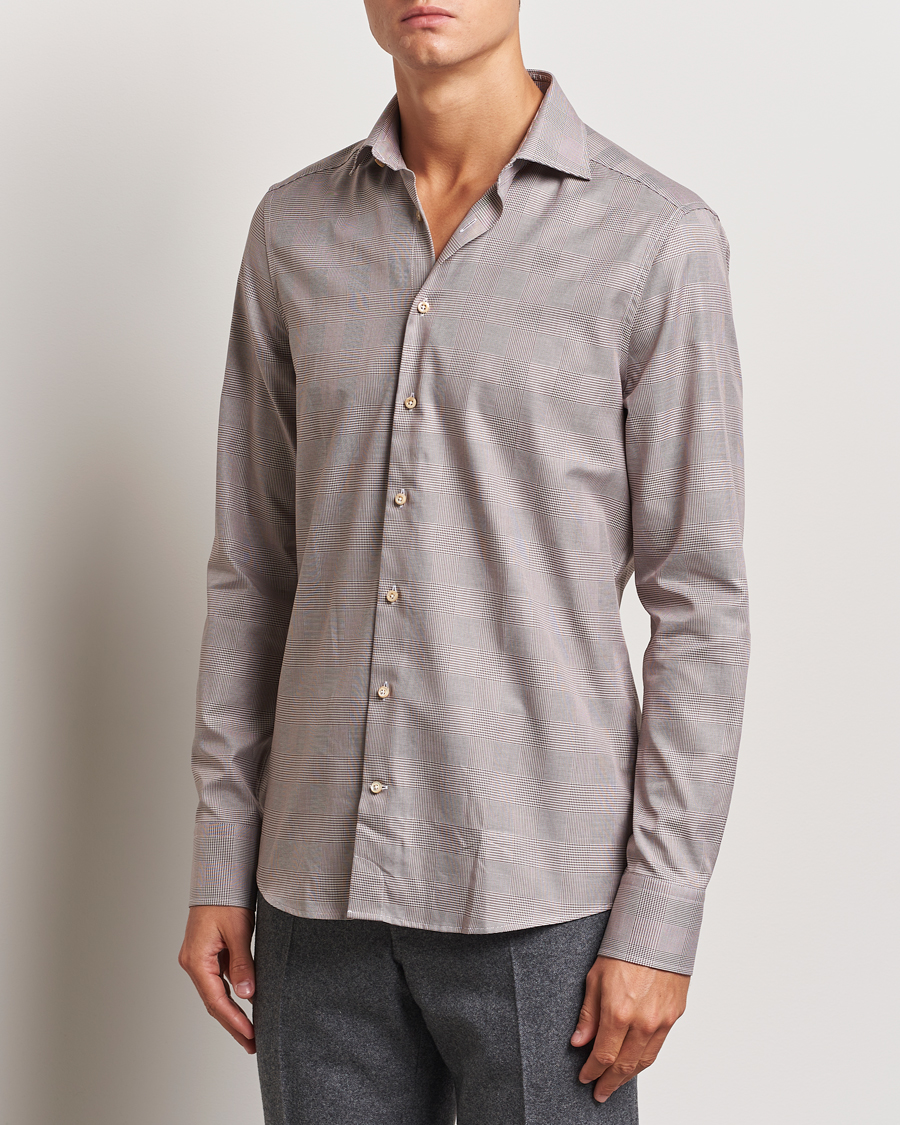 Herren | Hemden | Stenströms | Slimline Checked Twill Shirt Brown