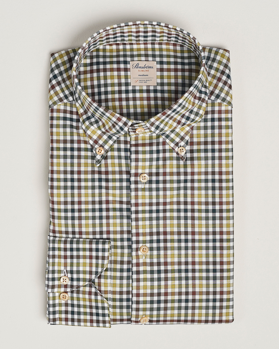 Herren | Hemden | Stenströms | Slimline Small Check Button Down Shirt Green