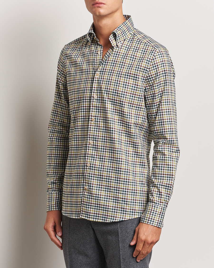 Herren | Hemden | Stenströms | Slimline Small Check Button Down Shirt Green