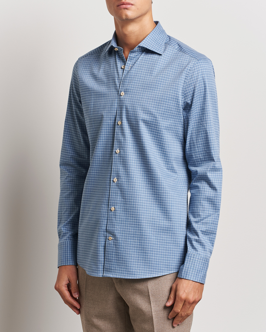 Herren | Hemden | Stenströms | Slimline Melange Check Cut Away Shirt Blue