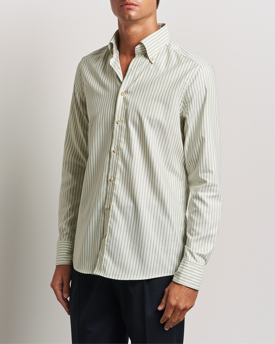 Herren | Hemden | Stenströms | Slimline Vintage Stripe Oxford Shirt Green