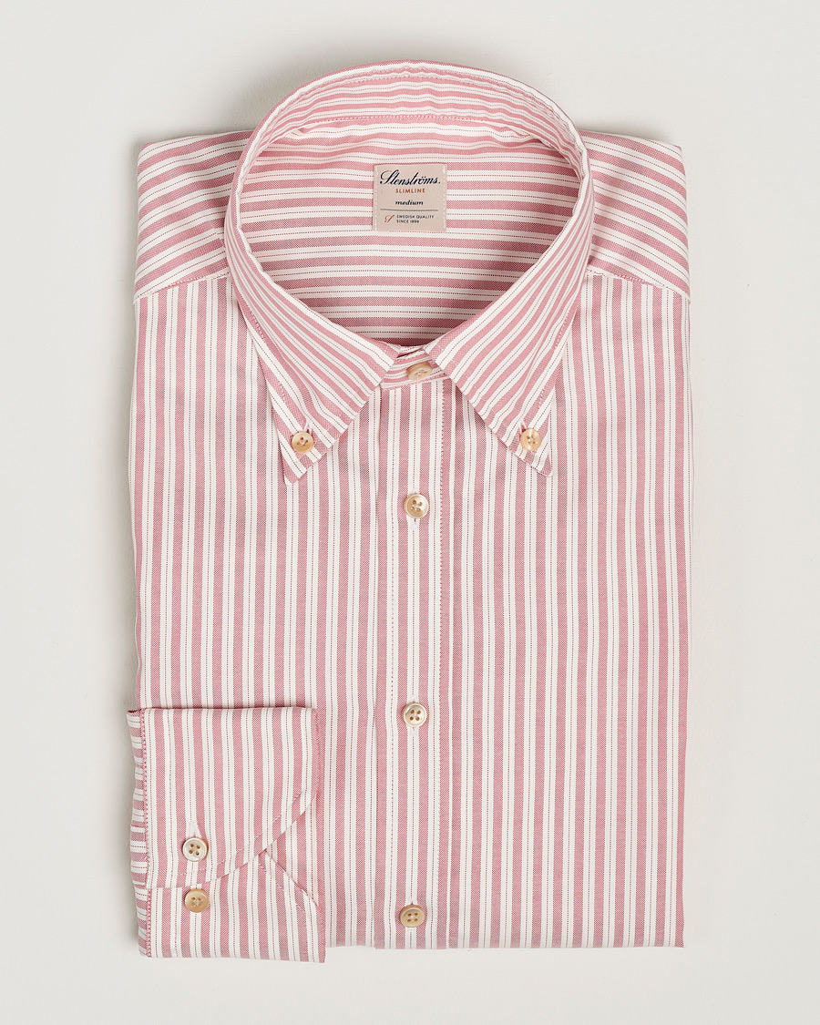 Herren | Hemden | Stenströms | Slimline Vintage Stripe Oxford Shirt Red