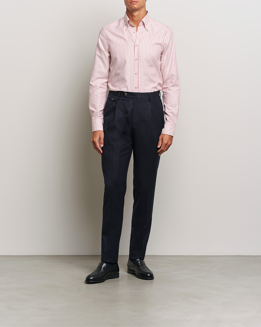 Herren | Hemden | Stenströms | Slimline Vintage Stripe Oxford Shirt Red