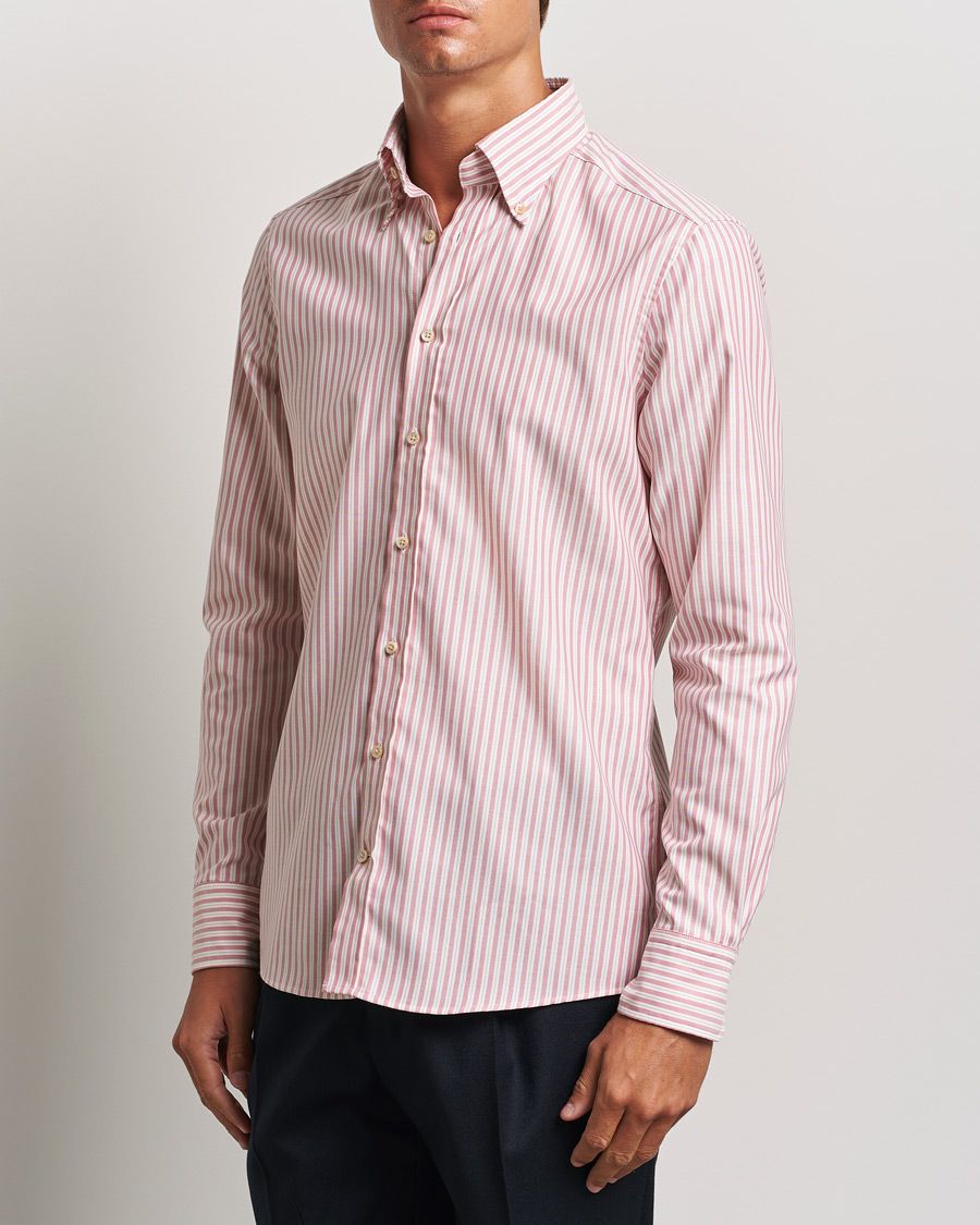Herren | Hemden | Stenströms | Slimline Vintage Stripe Oxford Shirt Red