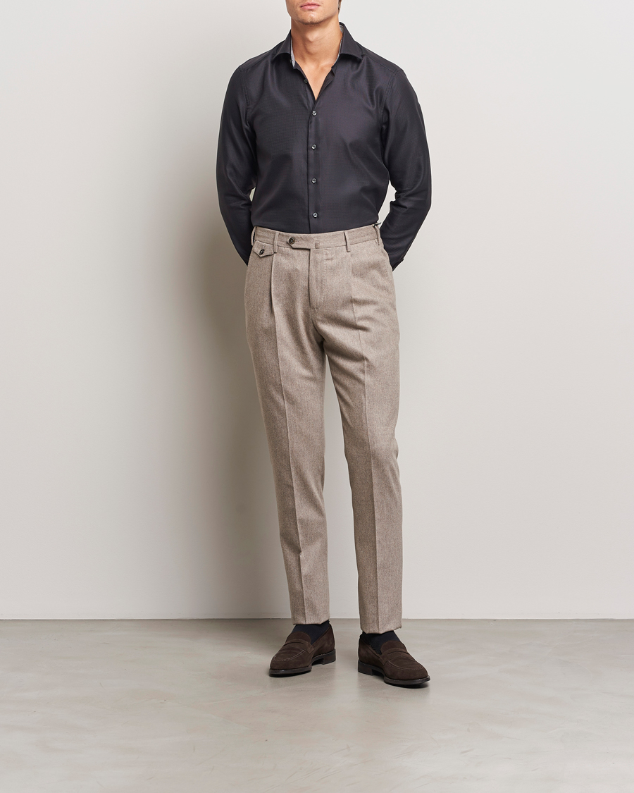 Herren | Hemden | Stenströms | Slimline Structure Contrast Cut Away Shirt Black