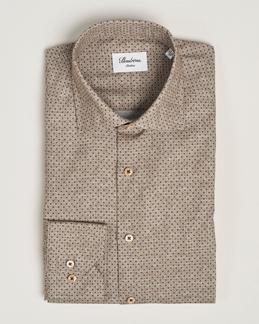 Herren | Hemden | Stenströms | Slimline Brushed Printed Cut Away Shirt Beige