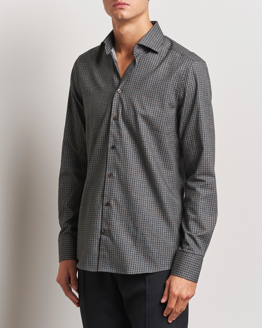 Herren | Hemden | Stenströms | Slimline Brushed Printed Cut Away Shirt Black