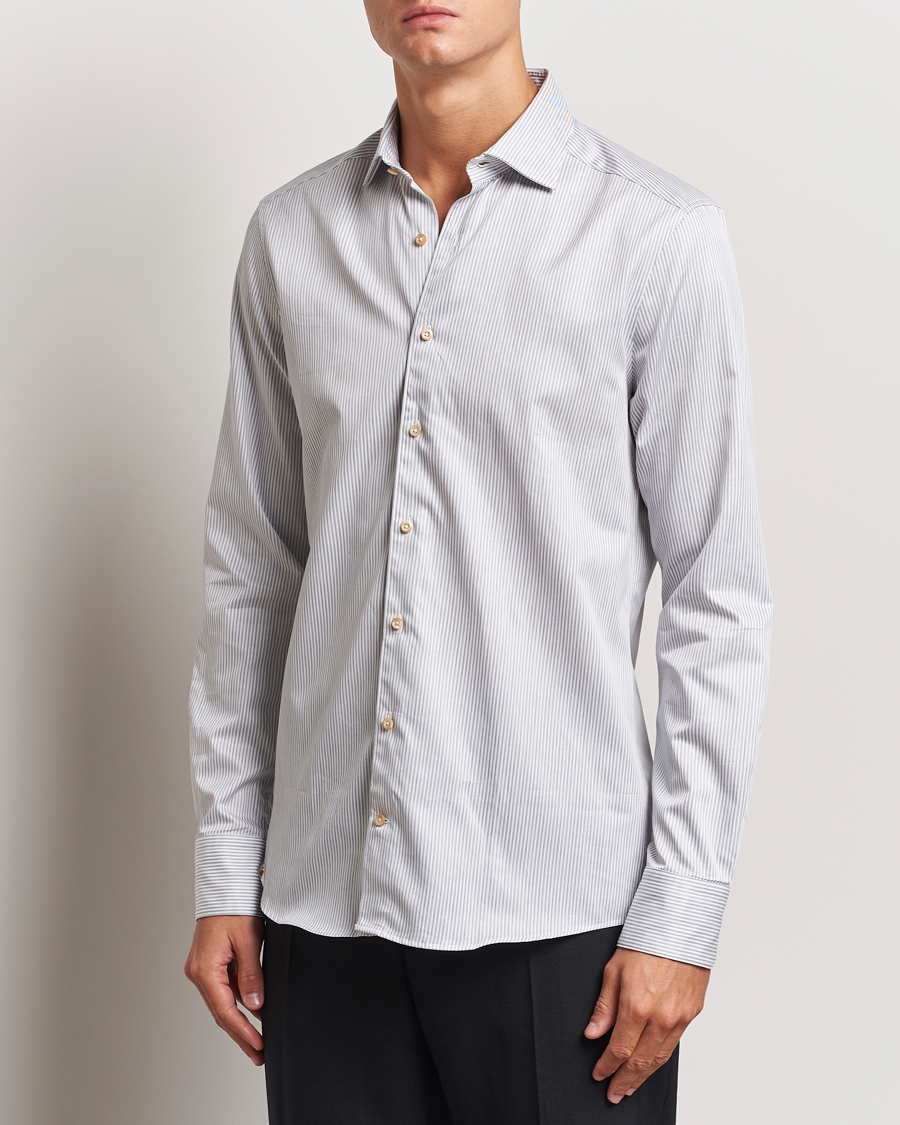 Herren | Hemden | Stenströms | Slimline Melange Stripe Cut Away Shirt Grey