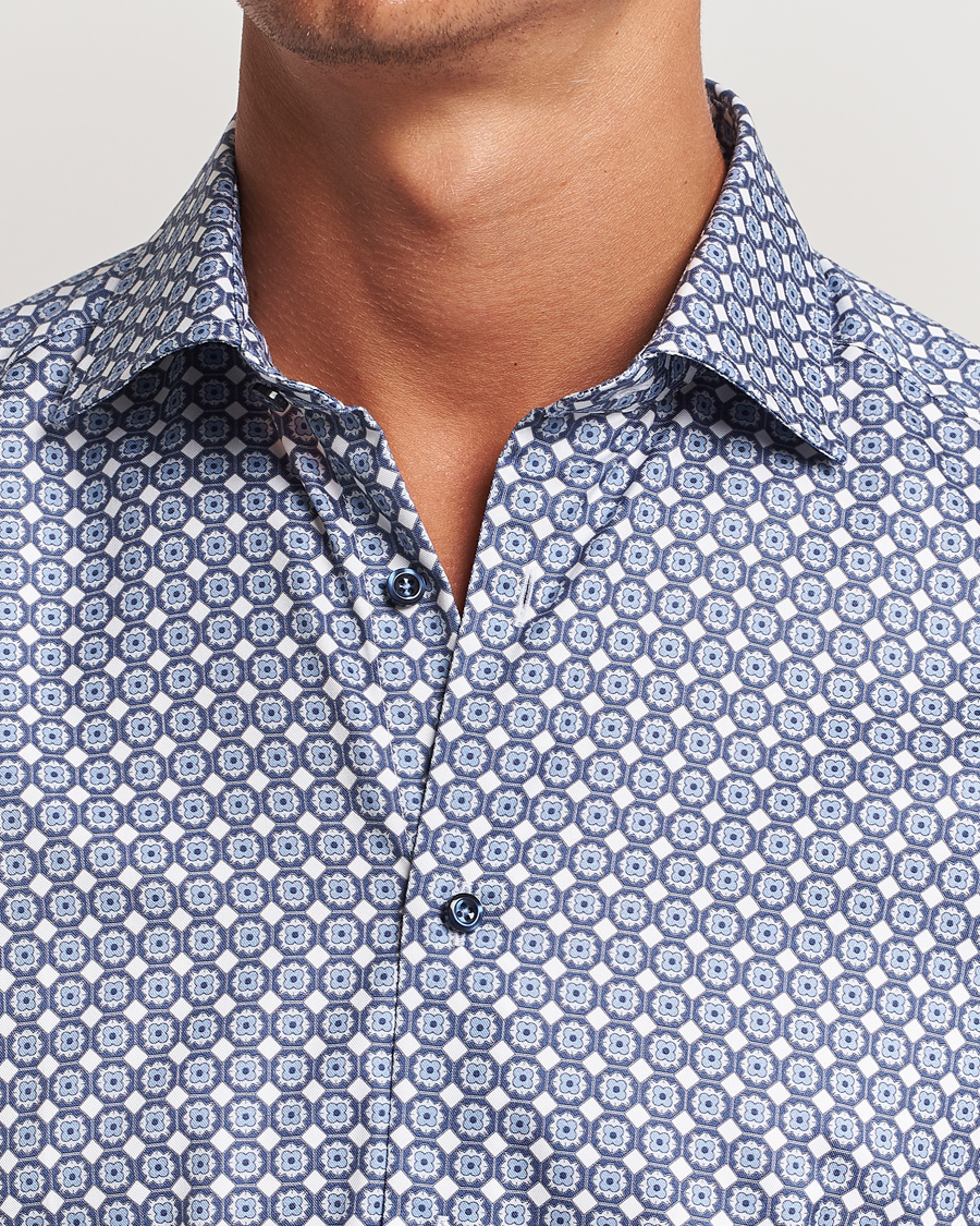 Herren | Hemden | Stenströms | Slimline Printed Twill Cut Away Shirt Blue
